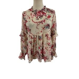 Sundance Sheer Floral Blouse Tiered Sleeves Sz XS Coquette Romantic Soft Cottag